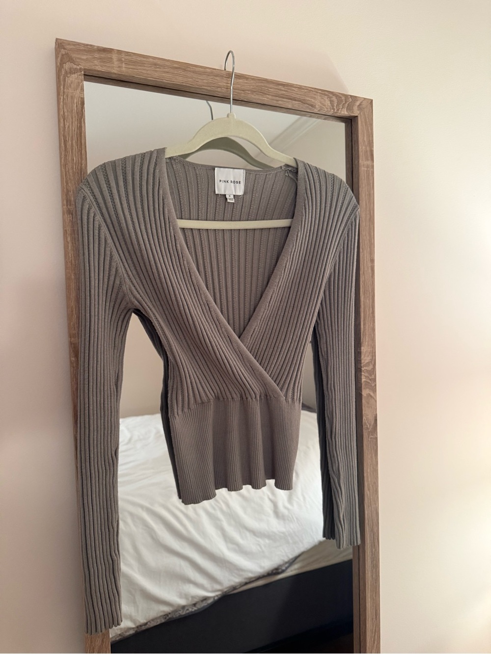 Pink Rose Taupe Ribbed V-Neck Sweater